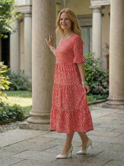 Arlo | Polka Dot Tiered Midi Dress Short Sleeve